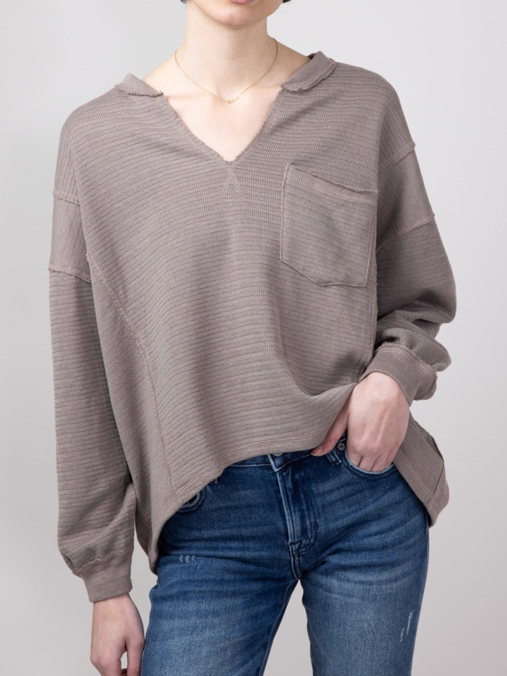 Blu Pepper Notched V-neck Knit Top